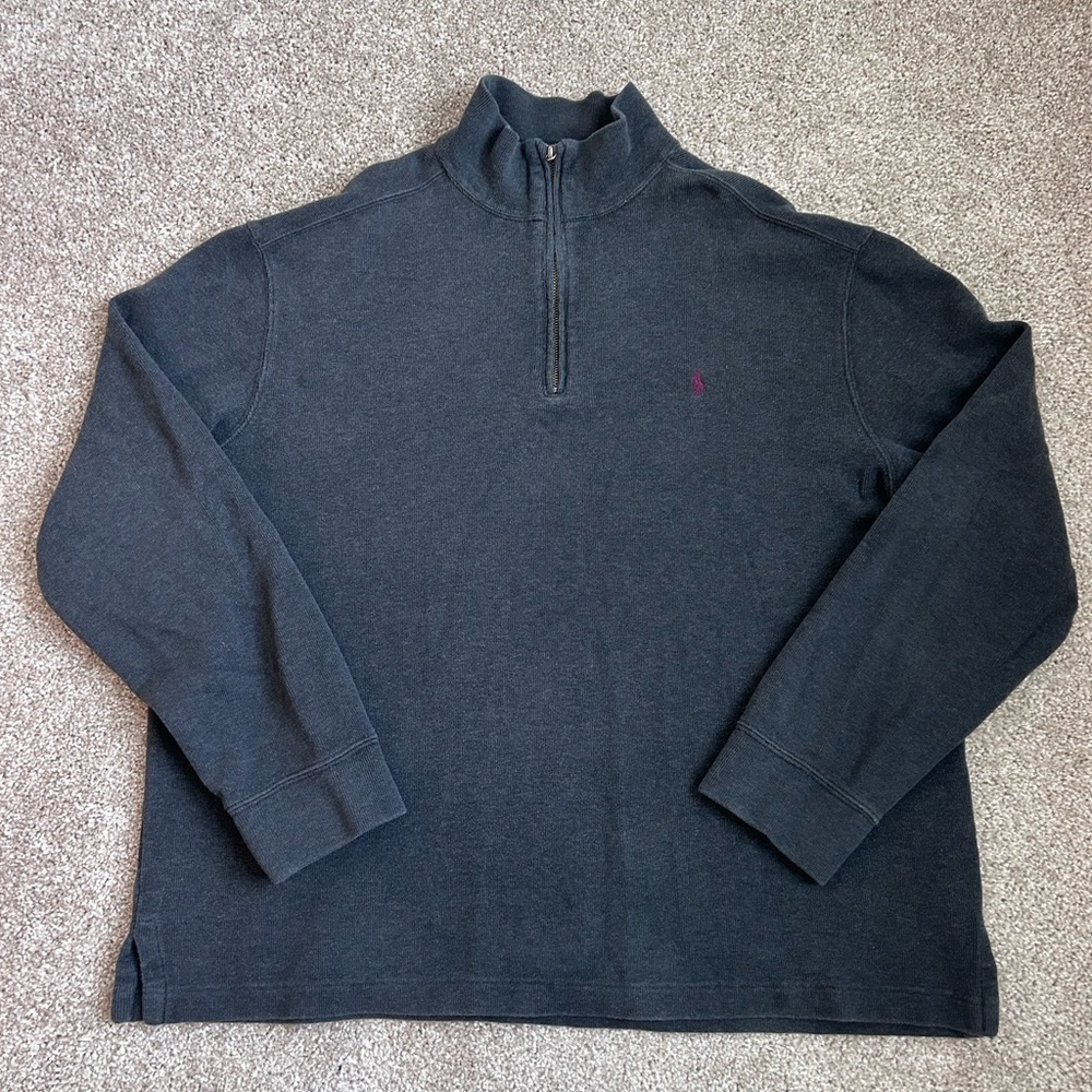 Polo Ralph Lauren Men's 1/4 Zip Sweater Navy Blue 100% Cotton, Size XL
